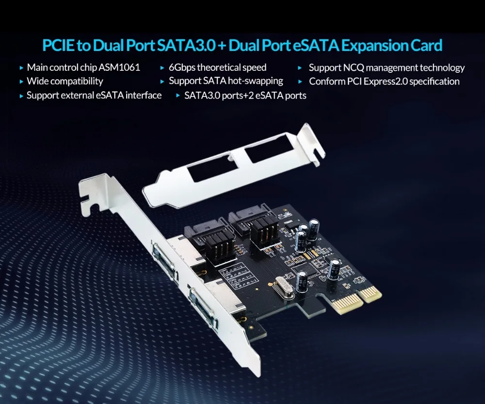 ORICO PCI-E для SATA3.0 и eSATA Плата расширения ASM1061 чип PCI-E X1 для SATA и ESATA Поддержка 6 Гбит/с NCQ протокол