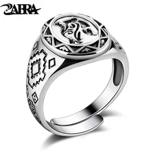 ZABRA Soild 925 Silver Opening Fox Engraved Cool Rings for Men Women Vintage Steampunk Adjustable Men Sterling Silver Jewelry