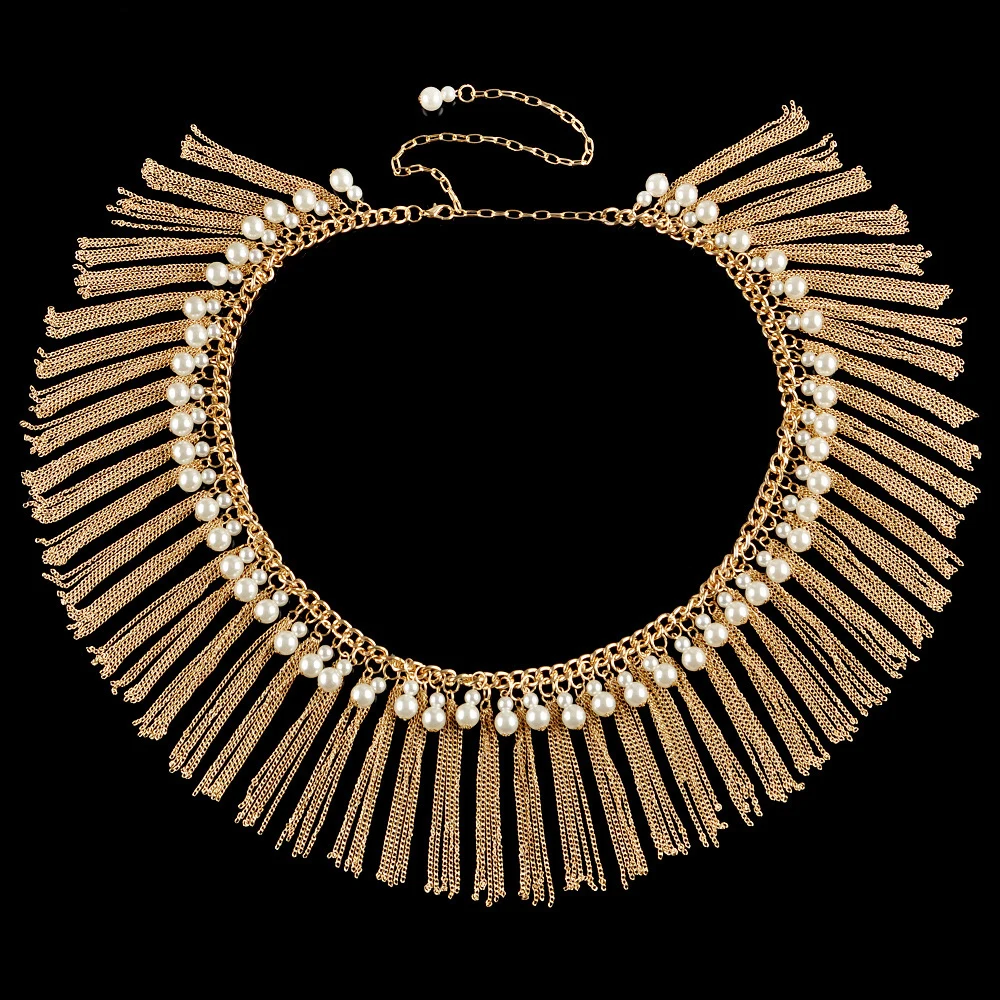 Women Belly Dance Accessories Pearls Waist Belt for Dance Belly Chain Jewelry Body Chain Gold color 23#