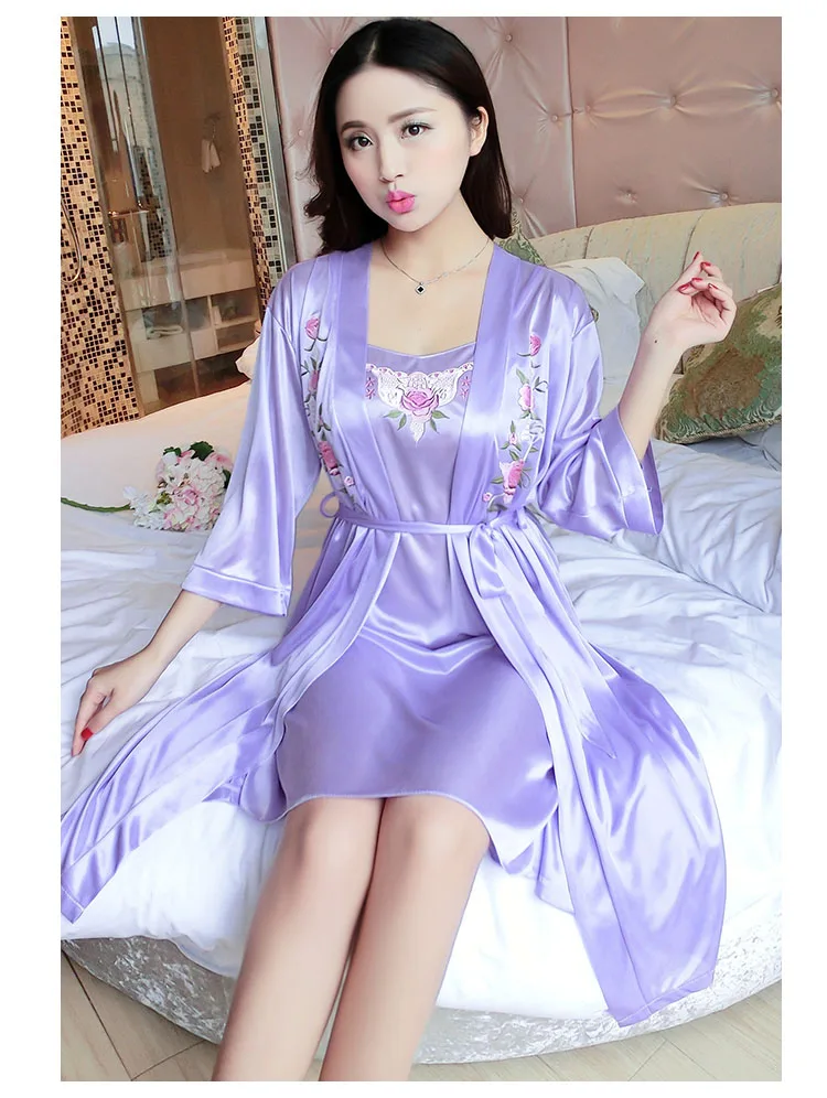 Платье+ верхняя одежда) женские сексуальные атласные ночные рубашки домашнее платье Ночное атласное ночное белье Ночная рубашка женское шелковое платье для сна