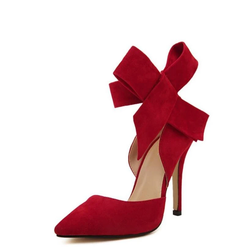 Women Big Bow Tie Pumps Butterfly Pointed Stiletto Shoes Woman High