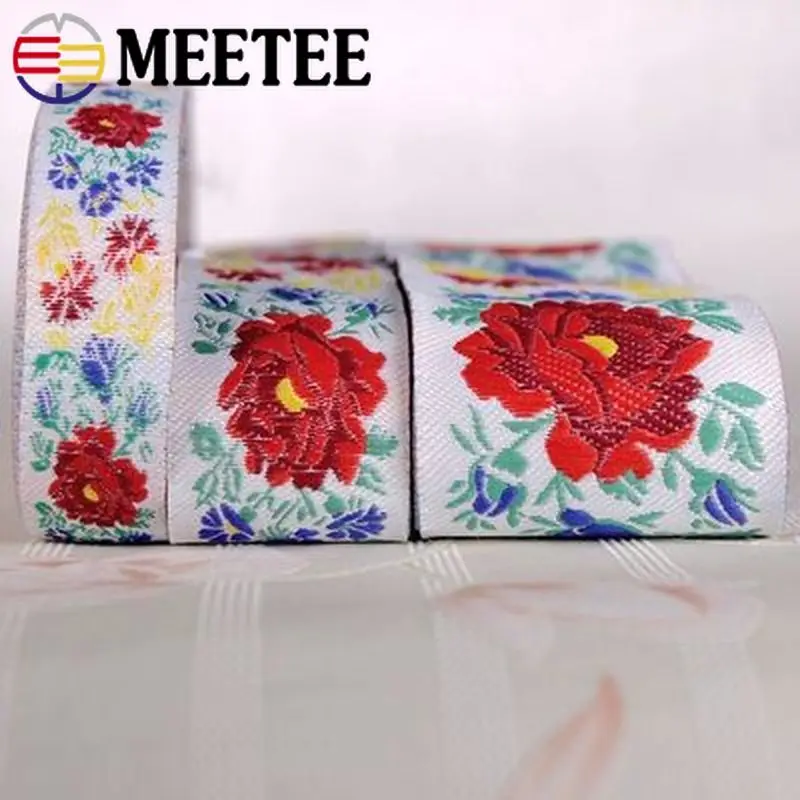 

Meetee 10yards 20/33/50mm Vintage Embroidered Red Flower Lace Webbing Ethnic Style Lace Trims DIY Clothing Decoration Accessory