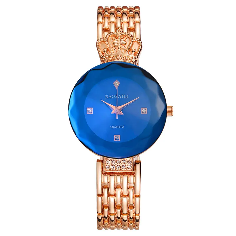 Бренд baosaili сапфир Для женщин часы известной марки женское платье розовое золото часы из нержавеющей стали, Корона роскошные женские кварцевые часы - Цвет: Розовый