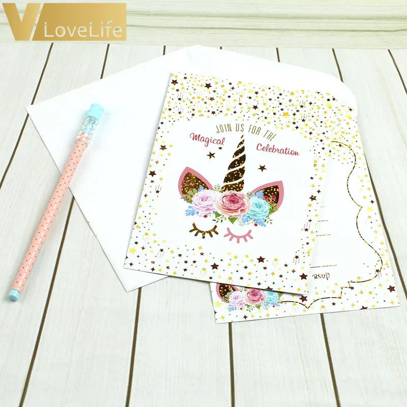  6Pcs Unicorn Invitations Card Happy Birthday Party Baby Shower Kids Decorations Kids Favors Invitat - 33061687942