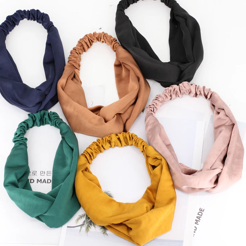

Solid Twisted Knotted Headband For Lady Cross Hair Bands Wide Elastic Turban Girls Hair Hoop Headwraps Hair Accessories Good
