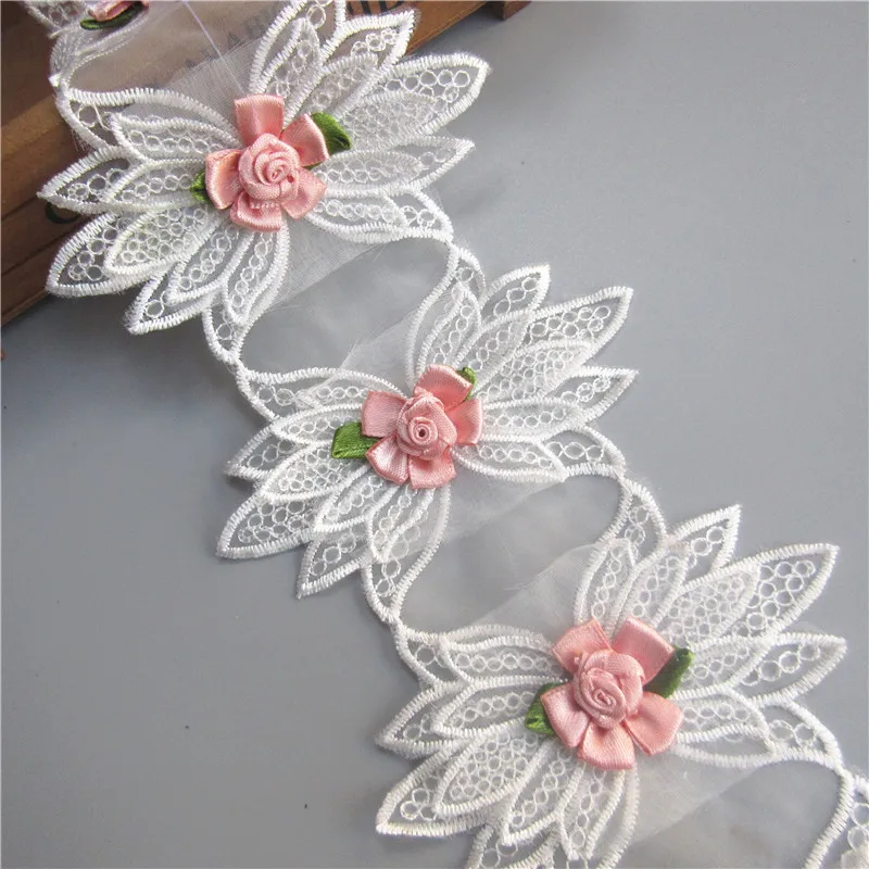 

1yard White Net Voile Flower Lace Trim Embroidered Lace Ribbon Fabric Sewing Supplies Craft For Costume Dress Hat Decoration