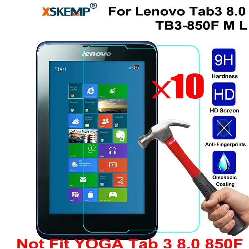 XSKEMP 10Pcs/Lot Tempered Glass For Lenovo Tab3 8.0 TB3-850F M L(Not fit Yoga tab 3 8.0) Screen Protector Tablet Protective Film | Мобильные