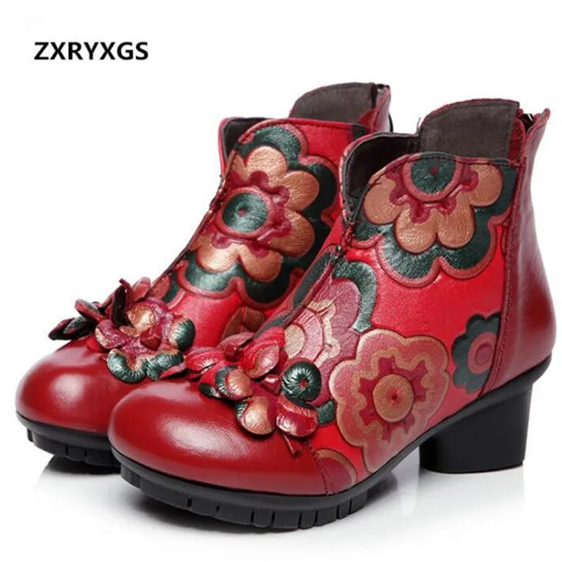 

2018 Spring New Original Handmade Flower Genuine Leather Boots Women Fashion Shoes Ankle Boots Wedding Shoes Elegant Women Boots
