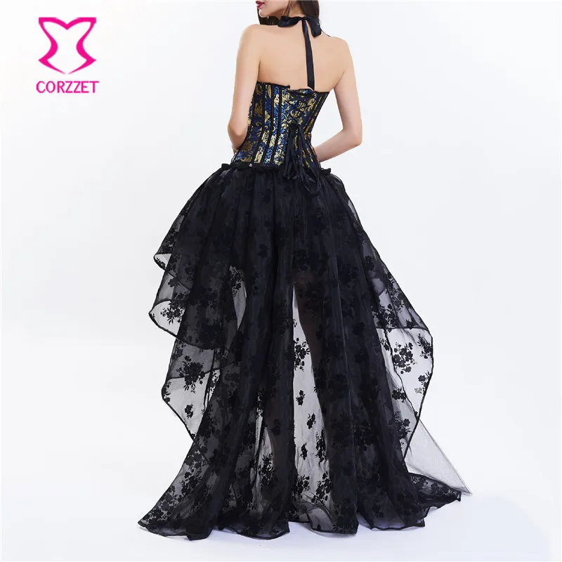 Blue Floral Brocade Halter Sexy Corset Dress Victorian Steampunk Dress Gothic Clothing Corsets And Bustiers Burlesque Outfit Blue Floral Brocade Halter Sexy Corset Dress Victorian Steampunk Dress Gothic Clothing Corsets And Bustiers Burlesque Outfit