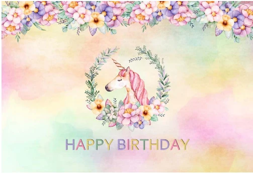 

7x5FT Lilac Clouds Sky Floral Flowers Happy Birthday Unicorn Custom Photo Background Studio Backdrop Vinyl 220cm x 150cm