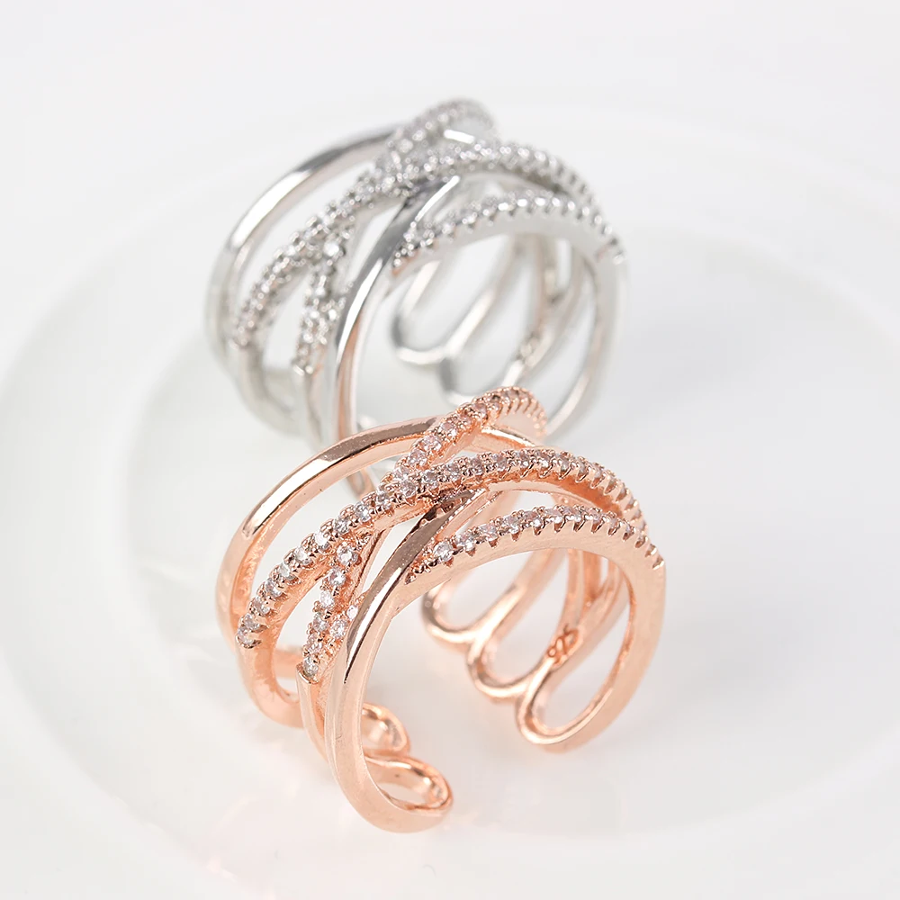 

1Pcs Fashion Crystal Weave Stylish Rings Rose Gold Color Multi Layer Hollow Adjustable Ring Wedding Jewelry