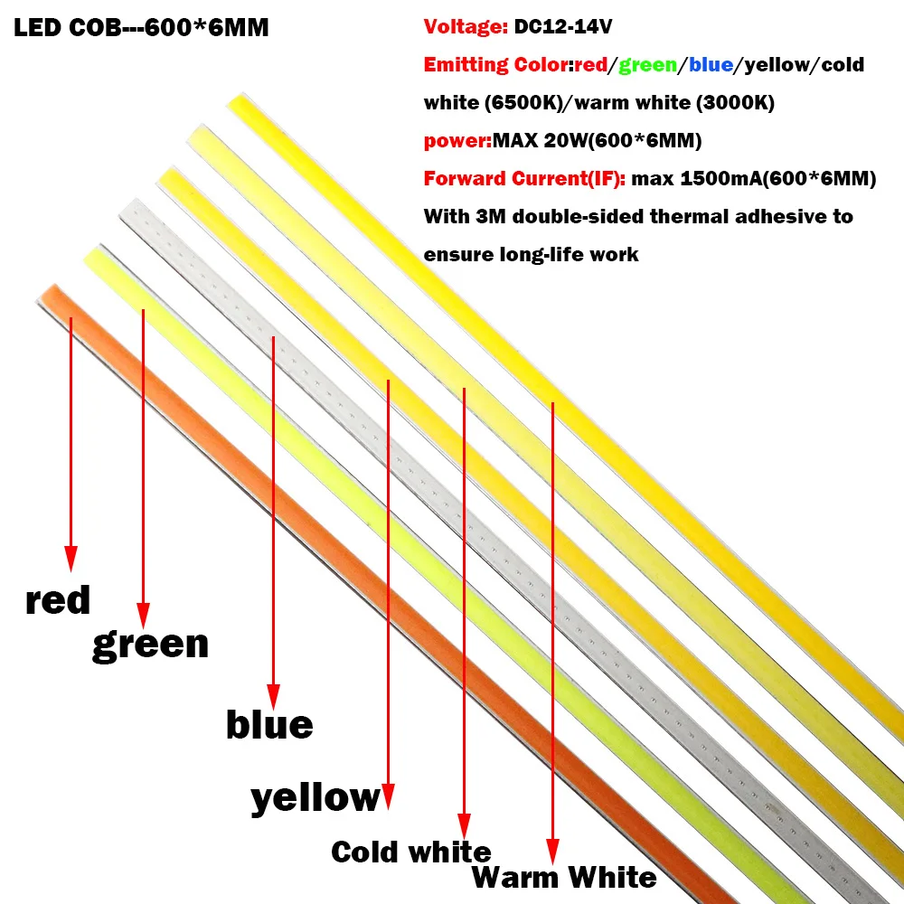 10 шт. светодиодный COB Бар тонкая полоса 600 мм x 6 мм 12 В DIY 60 см огни для наружного и внутреннего использования с 3 м двусторонняя липкая осветительная проектная трубка