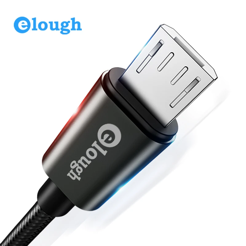 Elough micro usb cable ل samsung huawei xiaomi سلك microusb مزامنة بيانات الهاتف المحمول كابل النايلون مضفر سريع كابل شحن سلك
