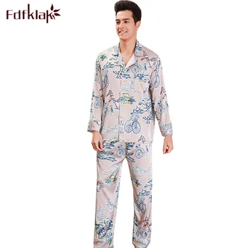 

Fdfklak Large size men's pajamas set long sleeve silk sleepwear pijamas male nightwear pyjamas men print spring summer pajama