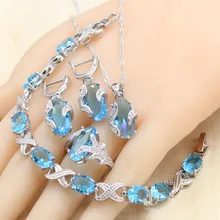 Sky Blue Semi-precious 925 Silver Jewelry Sets with Bracelet For Women Necklace Pendant Earrings Ring Birthday Gift Jewelry цена Sky Blue Semi-precious 925 Silver Jewelry Sets with Bracelet For Women Necklace Pendant Earrings Ring Birthday Gift Jewelry цены онлайн