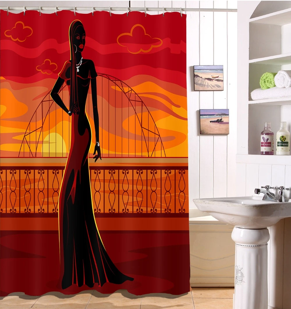 Afro Hair African Woman On Sunset American Bridge Waterproof Shower Curtain Polyester Fabric Bathroom Decor Curtain Hooks Set Shower Curtains Aliexpress
