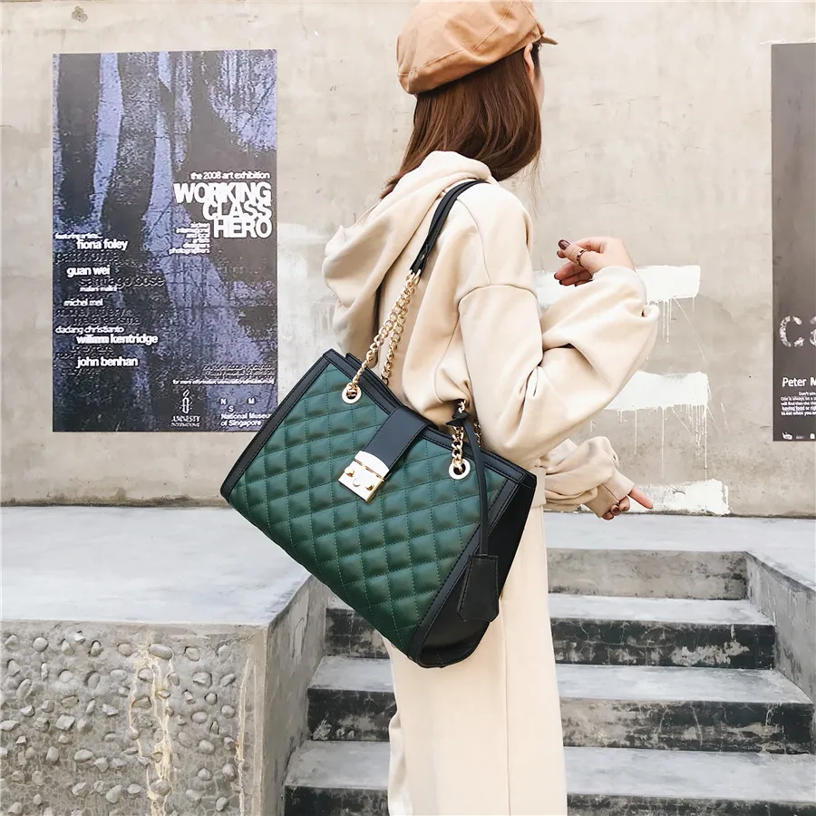 Вместительные женские Сумки из искусственной кожи с цепочкой через плечо, высококачественные женские сумки-мессенджеры для женщин, модная дизайнерская сумка на плечо - Цвет: Зеленый