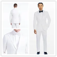 Новое поступление, на заказ, тонкий крой, две пуговицы, заостренный лацкан с сатиновым, чисто белые свадебные костюмы для мужчин