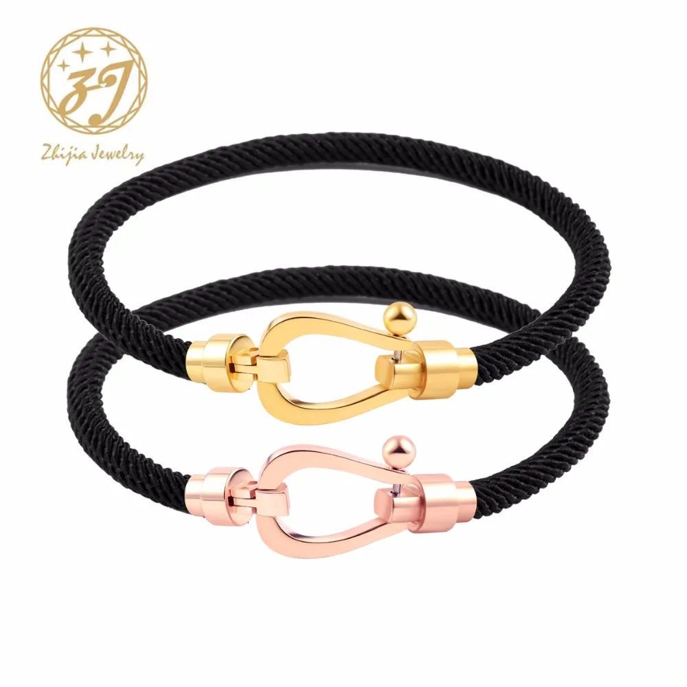 

Zhijia 2019 Hot Sale Hand Made Stainless Steel Bracelets For Women With Braided Rope Gold /Rose Gold Brazaletes Accessories