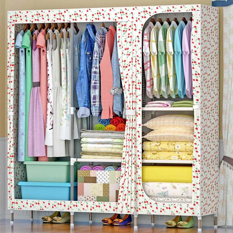 Us 68 63 12 Off 6 Grid Oversized Wardrobe Flower Pattern Oxford Cloth Wardrobe 19mm Steel Pipe Hanger Bedroom Storage Cabinet Home Furniture In