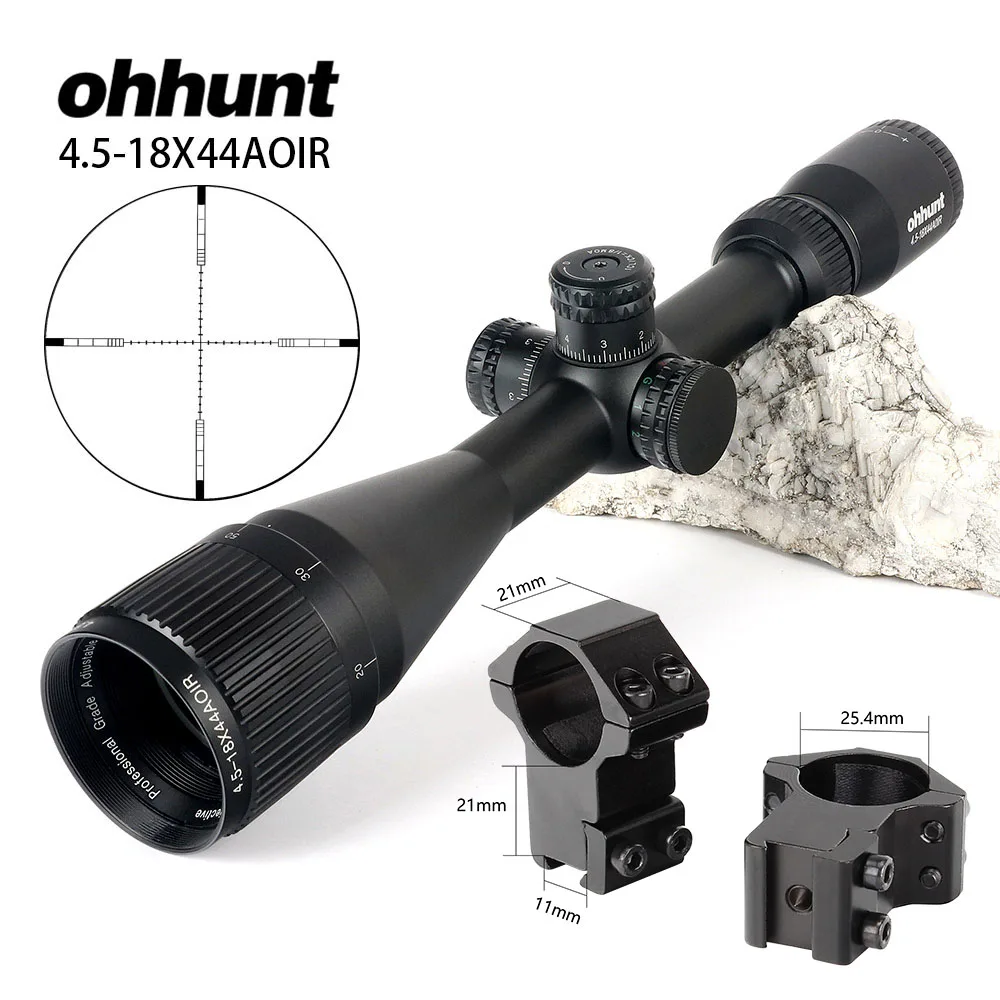 Ohhunt 4,5-18X44 AOIR охотничьи оптические полноразмерные оптические прицелы R/G/B с подсветкой сетка 1 дюйм Блокировка трубки Сброс прицел - Цвет: with Dovetail Rings