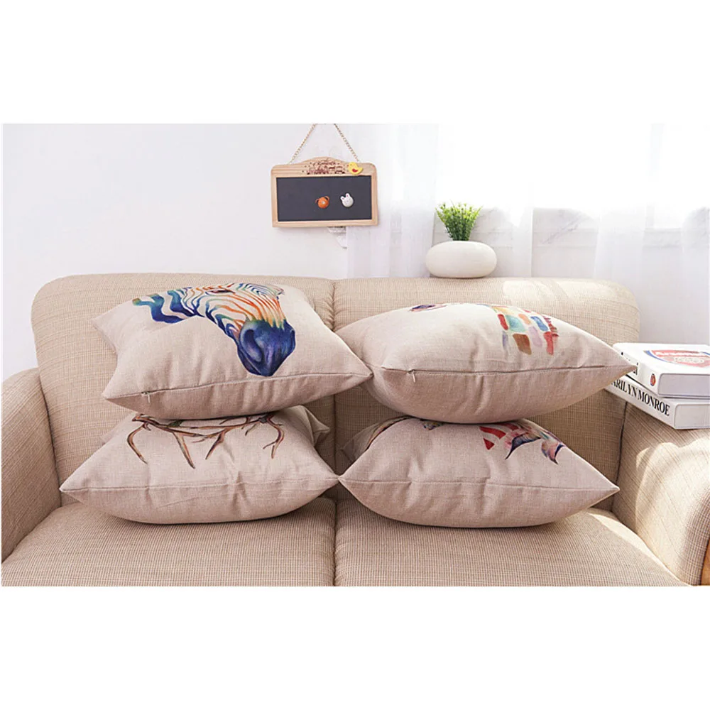 Bantal Meliputi Colorful Rhinoceros Giraffe Zebra Kepala Rusa Pola