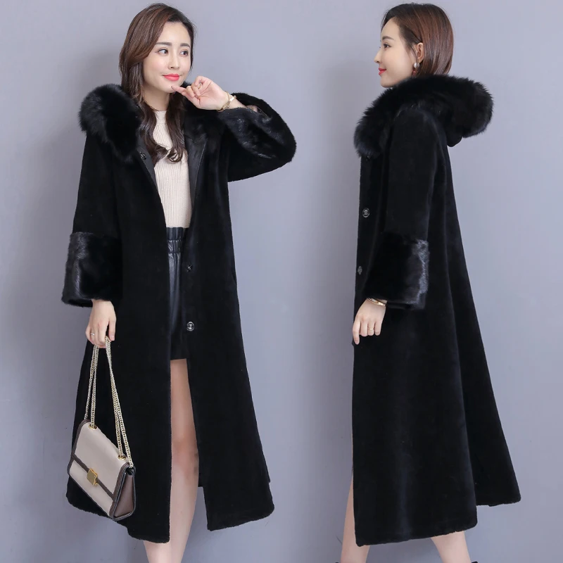 Winter Warm Long Mink Coat Women Fox Fur Collar Hooded Fake Fur Jacket Women Overcoat Plus size Elegant Ladies Outerwear M-4XL Winter Warm Long Mink Coat Women Fox Fur Collar Hooded Fake Fur Jacket Women Overcoat Plus size Elegant Ladies Outerwear M-4XL