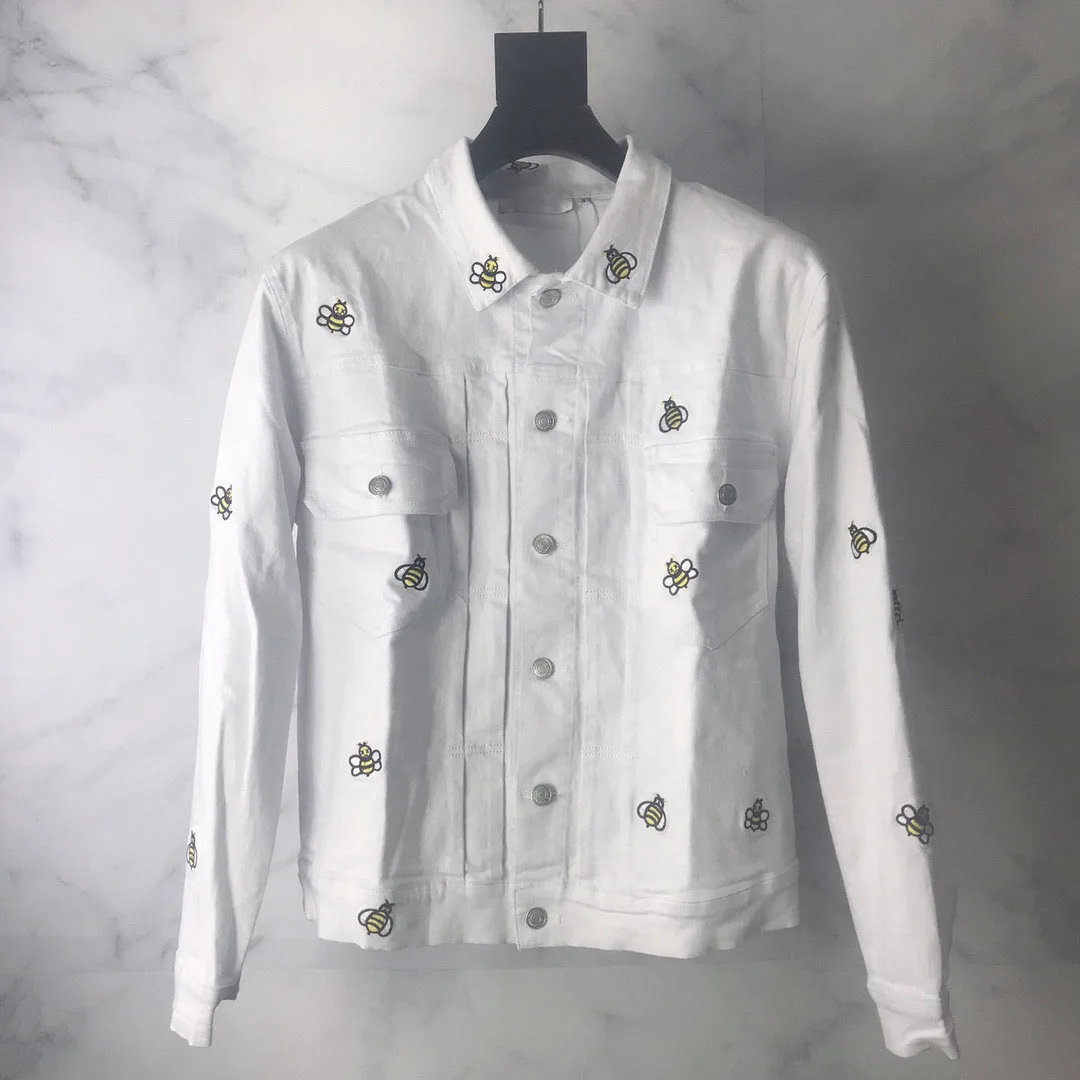 Best Version Bees Embroidery Women Men Deinim Jacket Hiphop Streetwear Men Denim Jeans Jacket Best Version Bees Embroidery Women Men Deinim Jacket Hiphop Streetwear Men Denim Jeans Jacket
