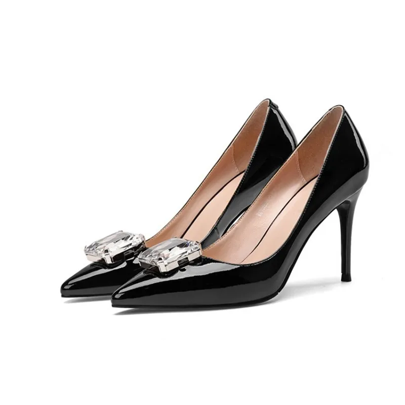 

2019 spring new single shoes pointed stiletto heels solid color wild women's shoes black ljj 0418