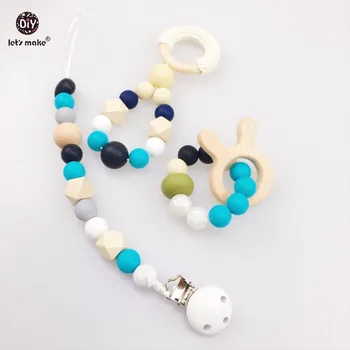 

Let's make Teething 3pcs Round Pacifier Clip Silicone Beads Wooden Rabbit Food Grade Materials DIY Nursing Pendant Baby Teether