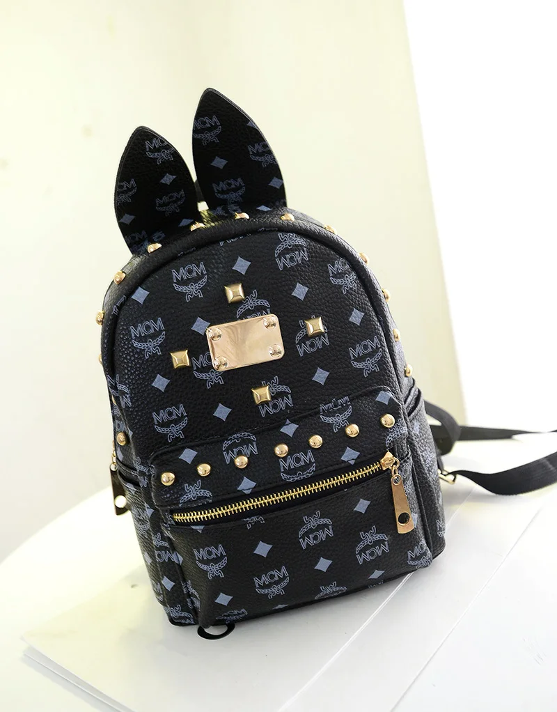 2015 New Korean backpack cute rabbit ears couple small rivet shoulder bag backpack package ...