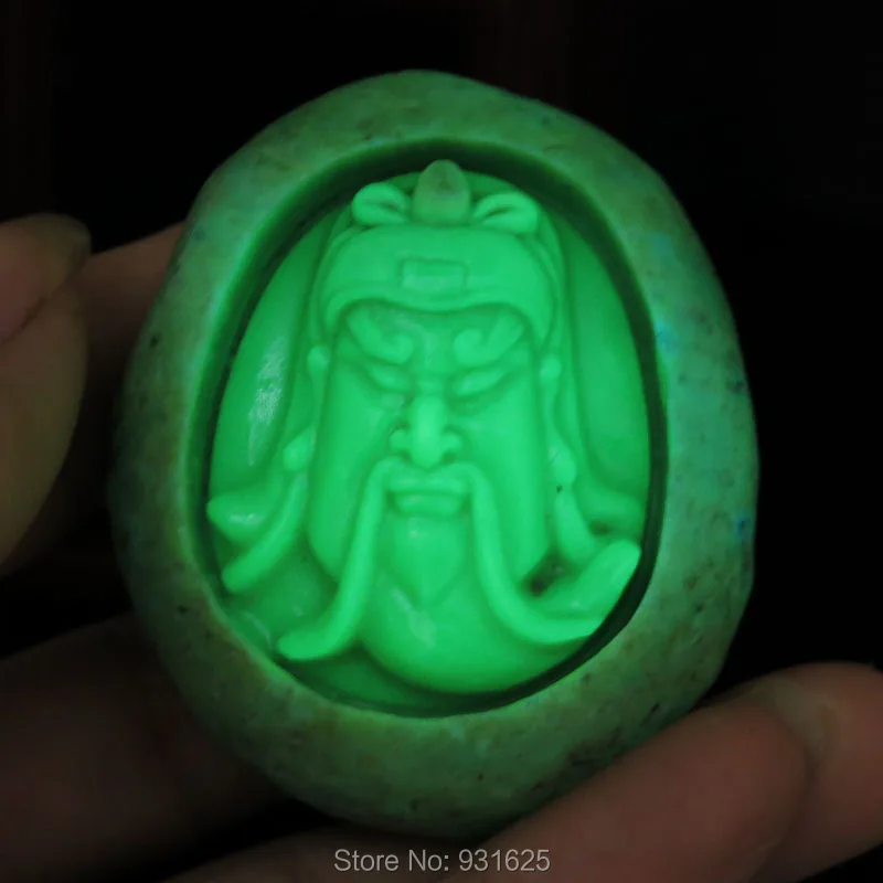 

Natural Fluorite Stone Carved Chinese GuanGong Lucky Hand Pendant About 20mm Thick for Hand Playing Glow in Dark luminous stones