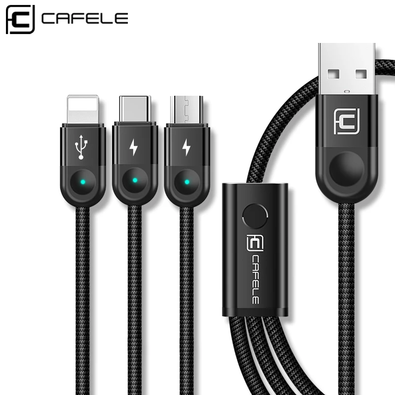 Cafele 3 в 1 USB кабель для iPhone Micro usb type C кабель светодиодный провод для быстрого заряда для huawei Xiaomi samsung Синхронизация данных