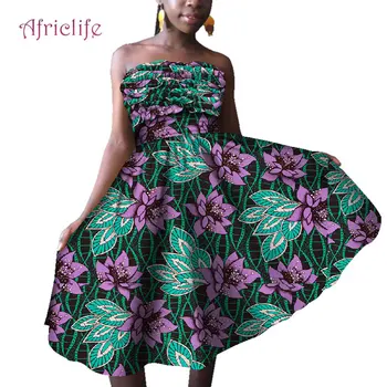 

One Pcs Dress Beautiful African Wax Cotton Traditional Style Over Knee Girl Skirt With Elastic Strapless Sexy Dresses WY4775