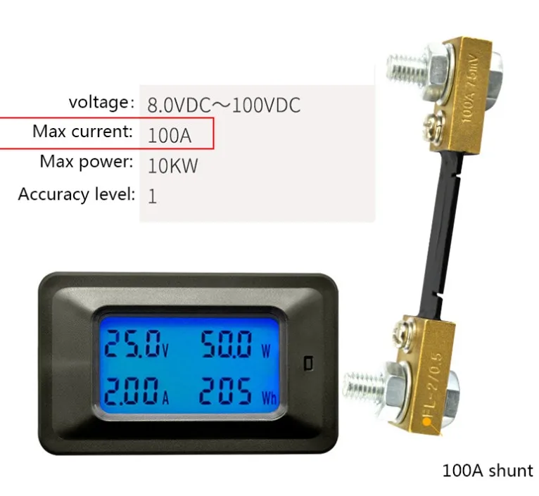 4 в 1 DC Цифровой ЖК-измеритель напряжения тока тестер 8-100 в 0~ 50A/100A Мощность монитор панель Автомобильный датчик 100A шунта - Цвет: Meter 100A shunt
