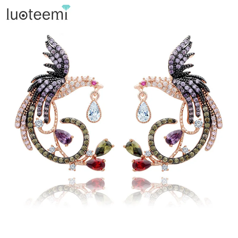 Luoteemi Best продажи уникальный новинка Jewelry высокое качество ясно нескольких CZ Феникс Серьги-гвоздики для Для женщин свадебные Brincos