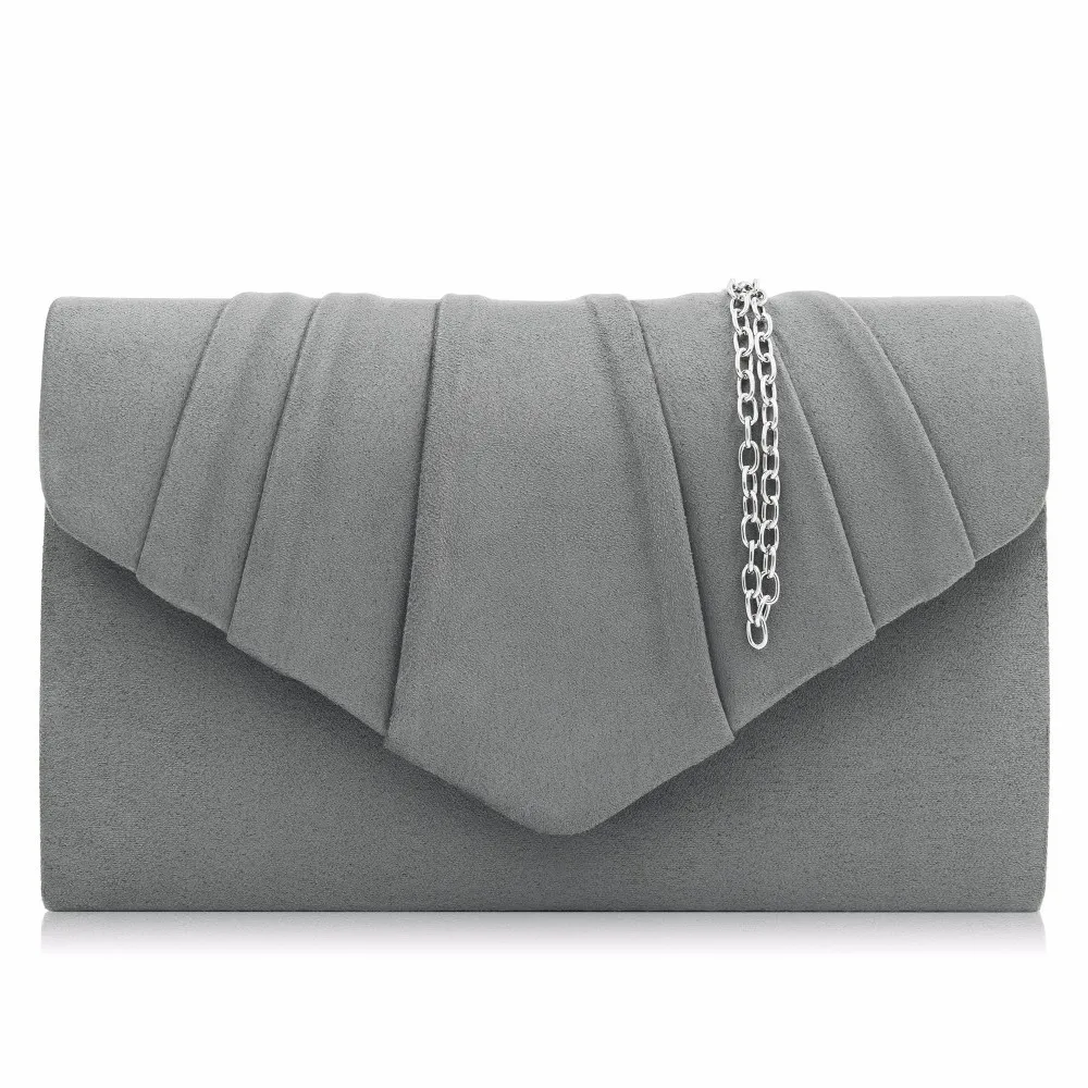 Milisente, Женская Замшевая сумка-конверт для зимы, модный дизайн, женские сумки на плечо, маленький женский клатч для вечеринки, Свадебный Кошелек - Цвет: Серый
