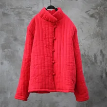 QPFJQD Винтаж Стенд воротник длинный рукав Женская зимняя обувь пальто в Вертикальную Полоску толстые хлопковые парки Повседневное Для женщин теплая верхняя одежда