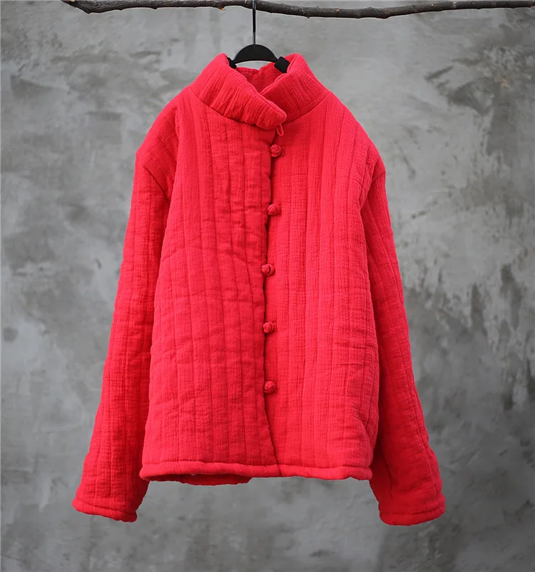 

QPFJQD 2018 Vintage Stand Collar Full Sleeve Female Winter Coat Vertical Stripes Thick Cotton Parkas Casual Women Warm Outwear