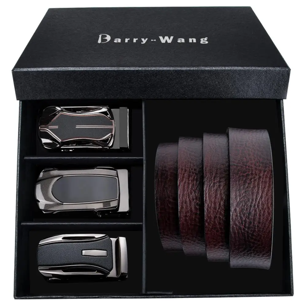 PT-2005 Barry.Wang Automatic Buckle Genuine Leather luxury Belts For Men 110cm-160cm Long Alloy Buckle Men