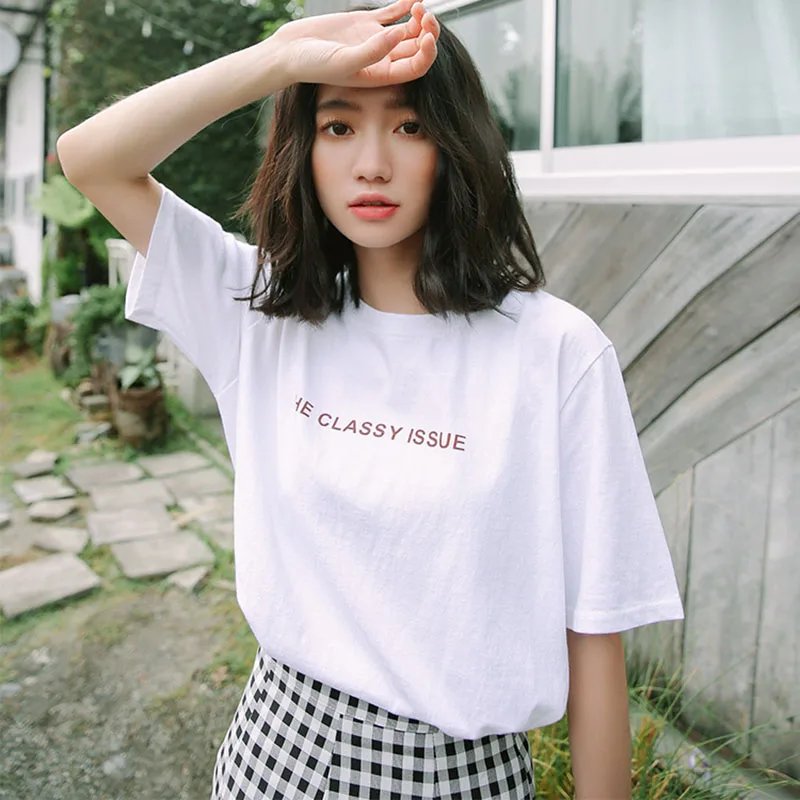 Ulzzang Harajuku модная Корейская летняя футболка для школьниц топы 2018 простые женские