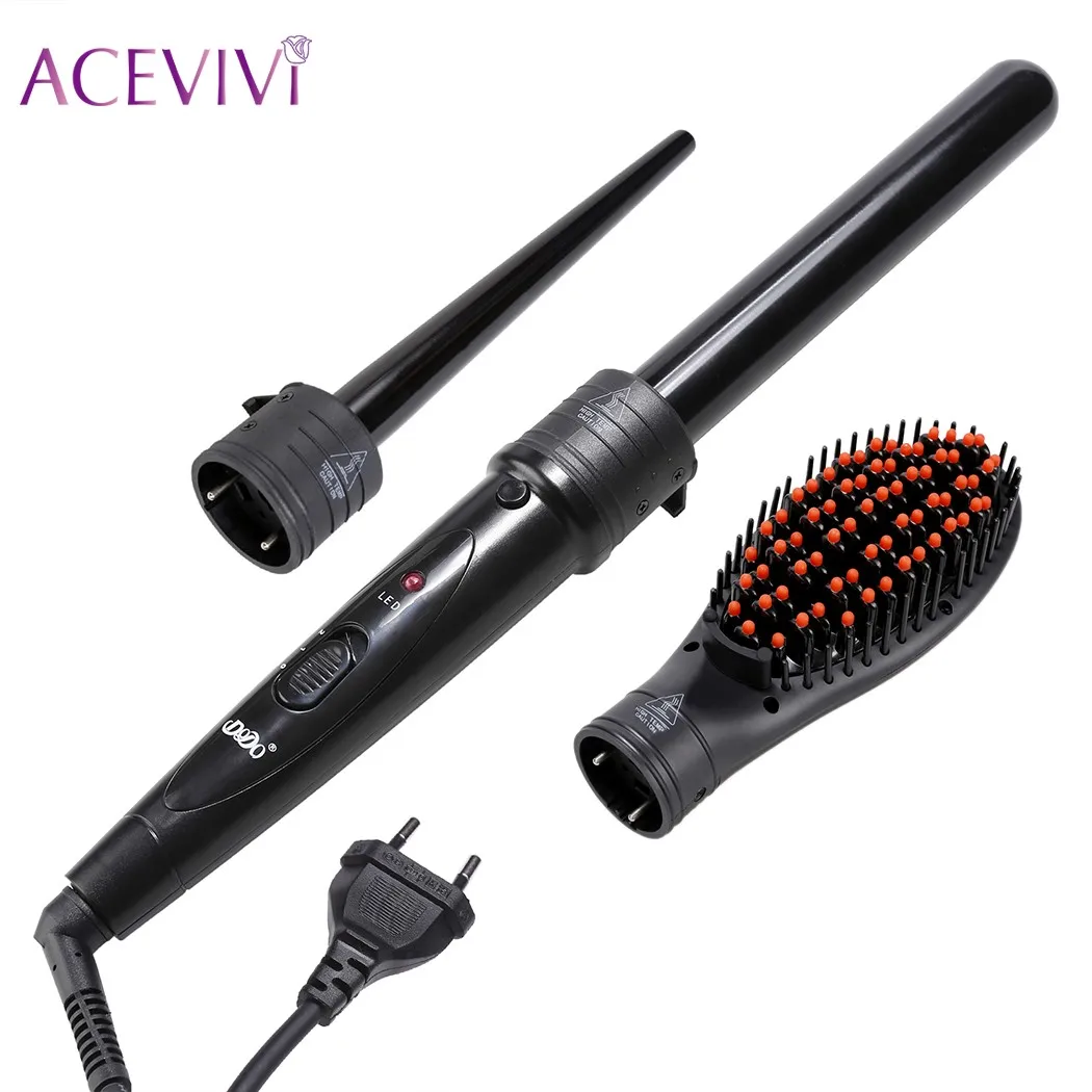 

ACEVIVI Electric Multifunction Hair Curler & Hair Straightener Comb 3 in 1 Interchangeable Flat Iron Styling Tools Curling Irons