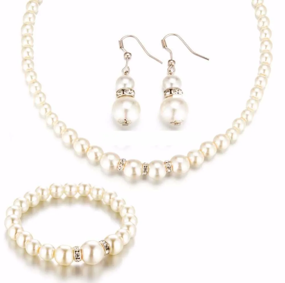 TOMTOSH 2016 New Simulated Pearl Wedding Jewelry Set Crystal Necklace Fine Party Women Beads Bridal Earrings Accessories | Украшения и