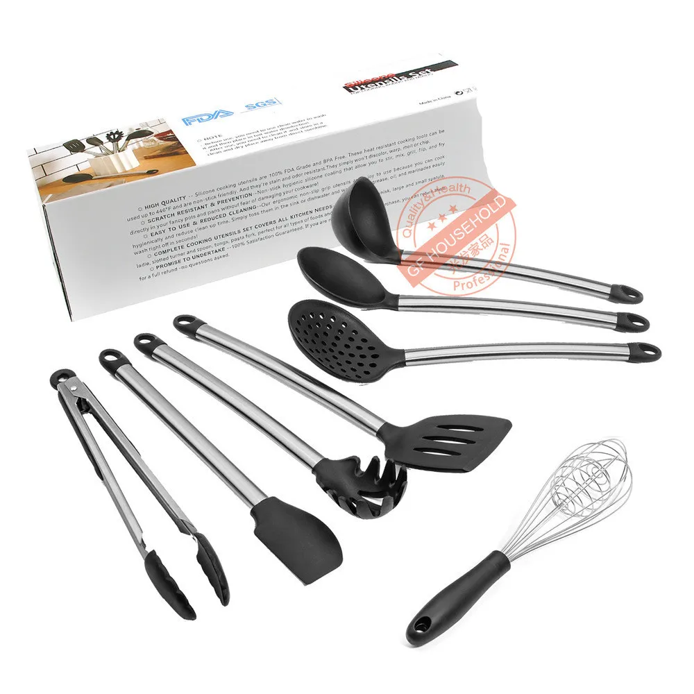 Kitchen Utensil Set - Silicone Cooking Utensils for Nonstick Cookware 8 Piece Kitchen Tool Handle Cooking Spoon Spatula Set