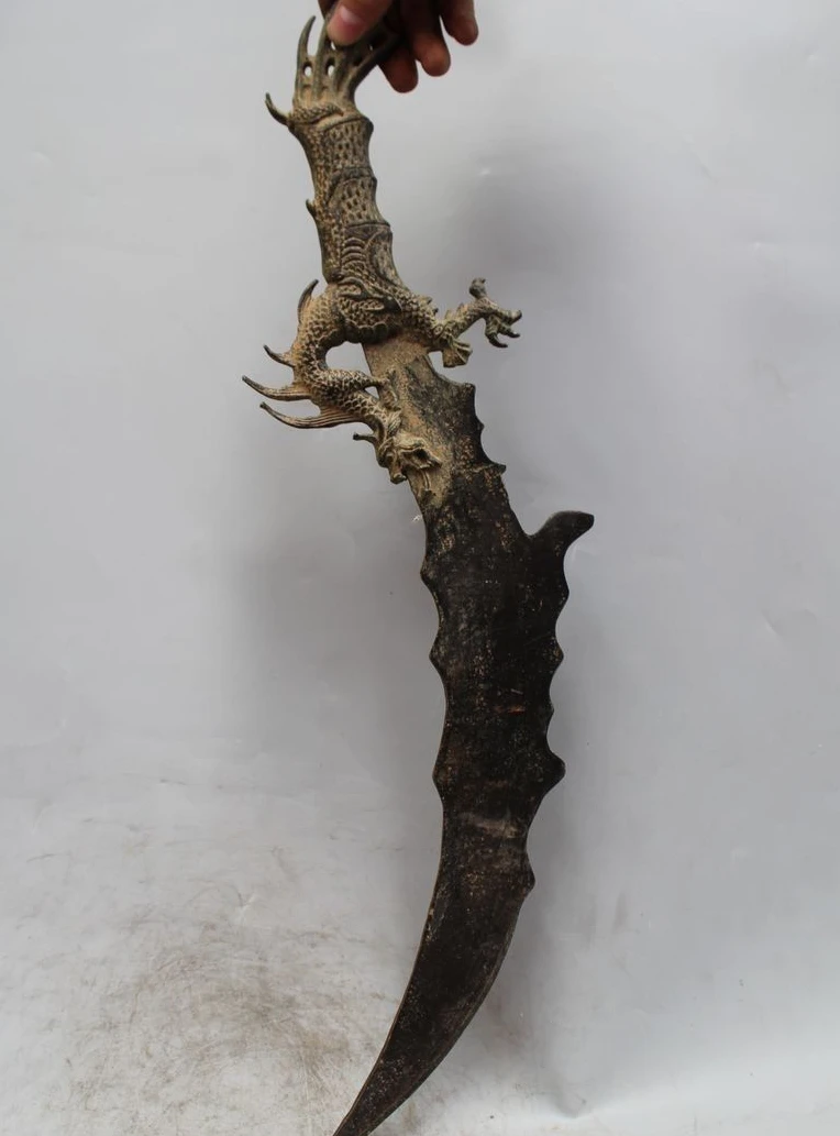 

21"Marked Chinese China Dynasty Palace Feng Shui Bronze Dragon Sword Statue