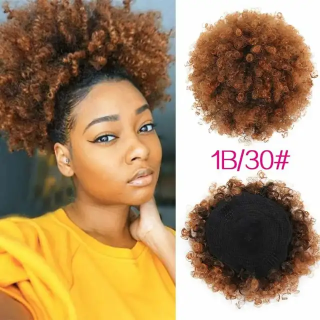 Natural Afro Hair Bun Synthetic Kinky Curly Ponytail Puff