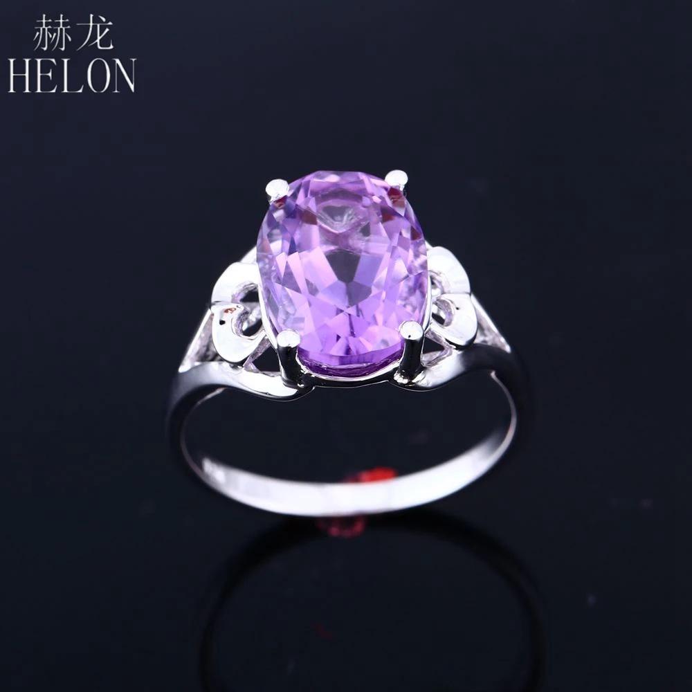 HELON 925 Sterling Silver 9X12mm Oval Shape Ring Natural Amethyst Elegant Fashion Jewelry For Women's Wedding Party Ring 