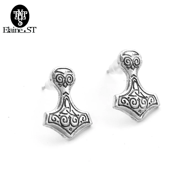 

vintage Thor hammer Mjolnir Viking earrings Amulet Hammer Scandinavian Earrings Norse Jewelry Stud Earrings For Men Women