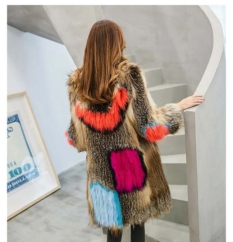 women real knitted fox fur coat long (11)