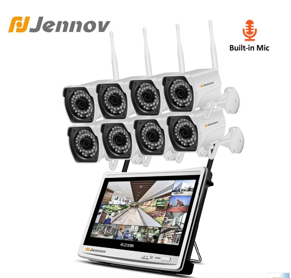 

Jennov 8CH Audio Record 12inch LCD Outdoor Security Camera System Wifi Video Surveillance Kit IP Camera Wireless CCTV Set 2MP